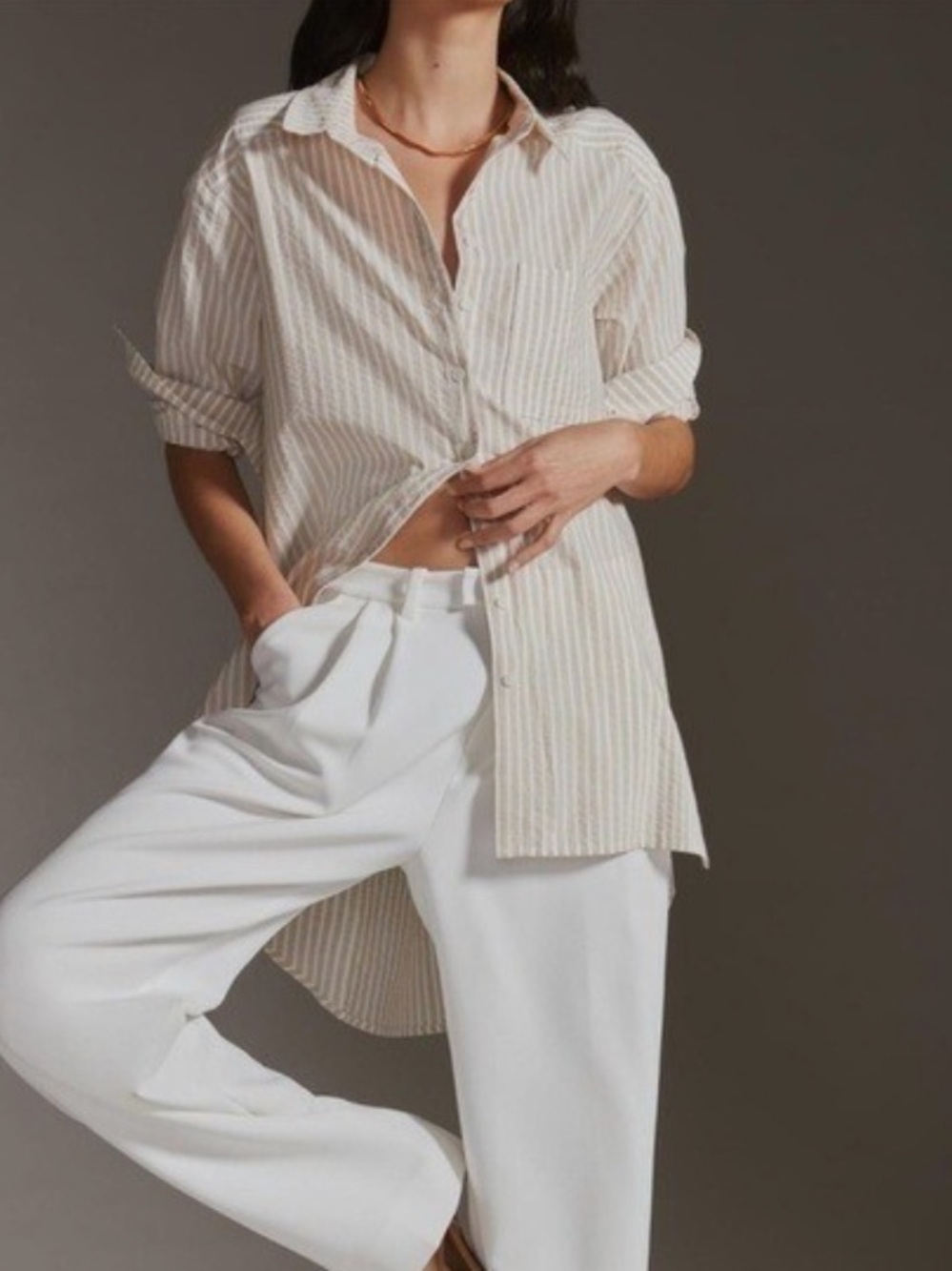 Anthropologie Maeve Striped Oversized Button-Down Shirt